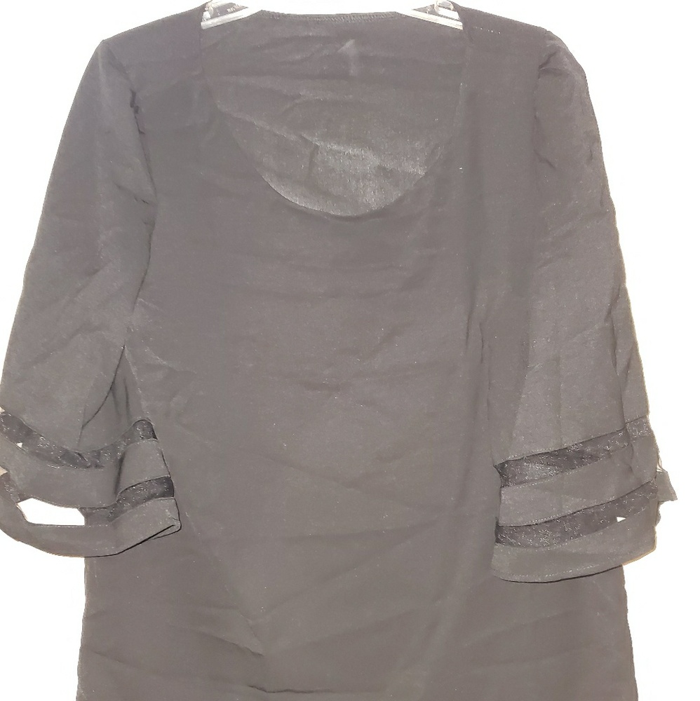 Black sheer with see through stripes on sleeves